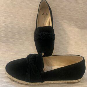 Isaac Mizrahi Live! Knotted Espadrille Black Suede Leather EUC Size 8